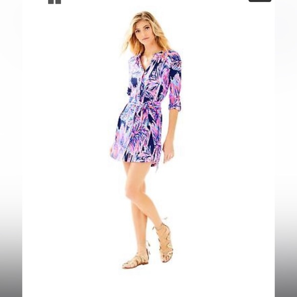 Lilly Pulitzer Bailor Dress size small. Bright Navy Palms Up - Picture 5 of 6